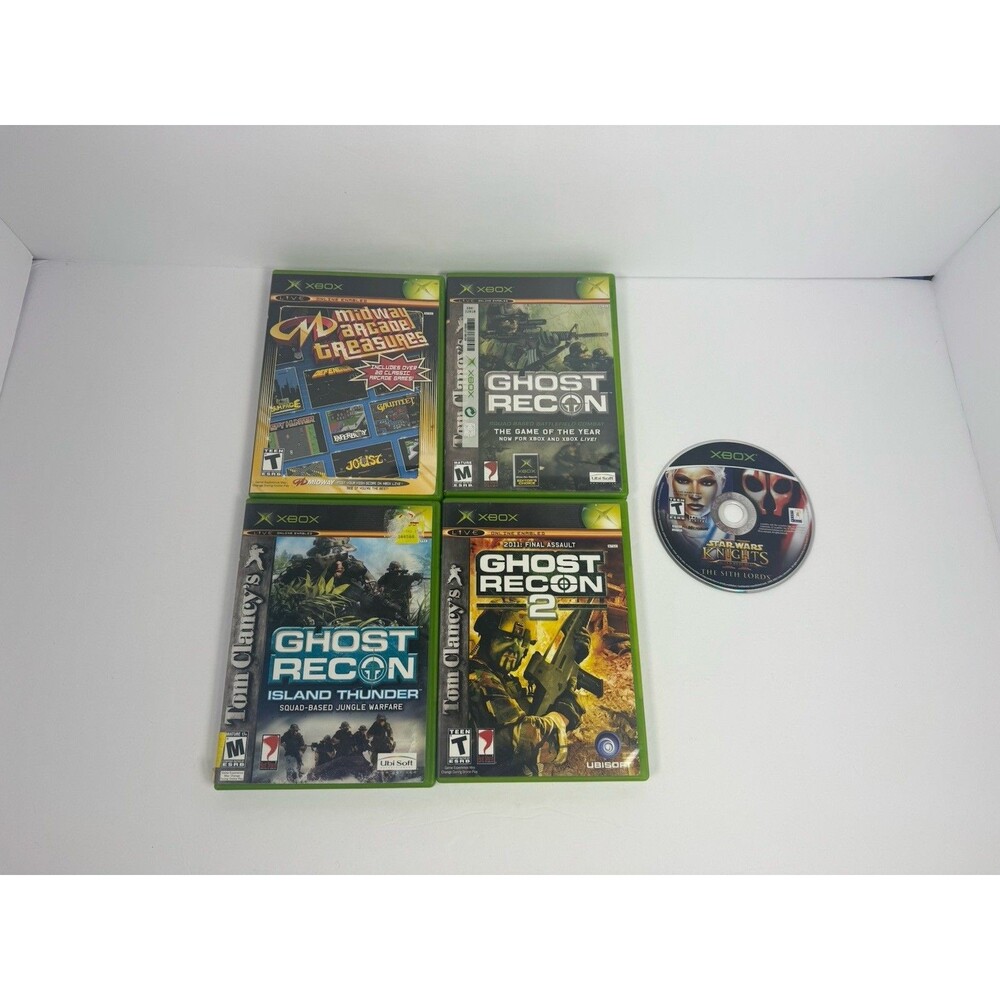 Original Xbox Lot of 5 KOTOR 2 Ghost Recon 2 Island Thunder Midway CIB Complete
